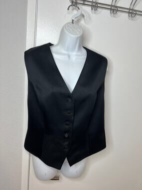 Vintage Lord & Taylor Women's 5-Button Closure Tie Back Vest Black ~ Size 12